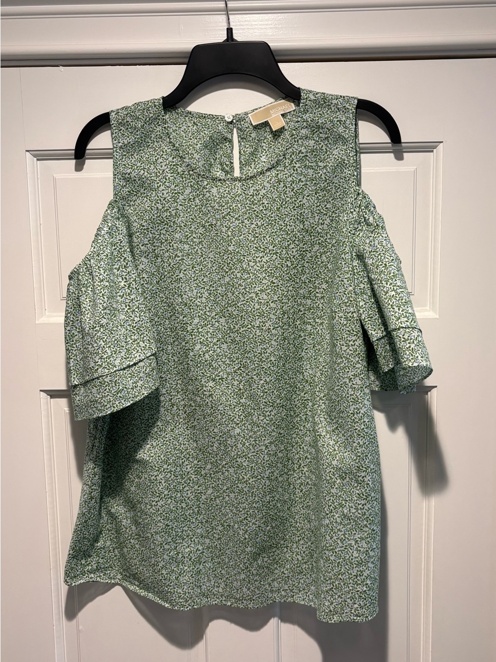 Michael Kors Green Floral Cold-Shoulder Blouse - Picture 2 of 11